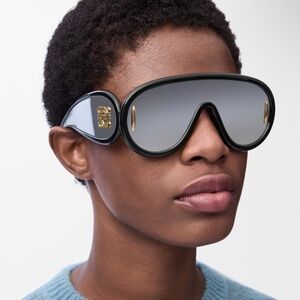 Loewe Wave Mask Sunglasses with Black Frame and Gold Accents